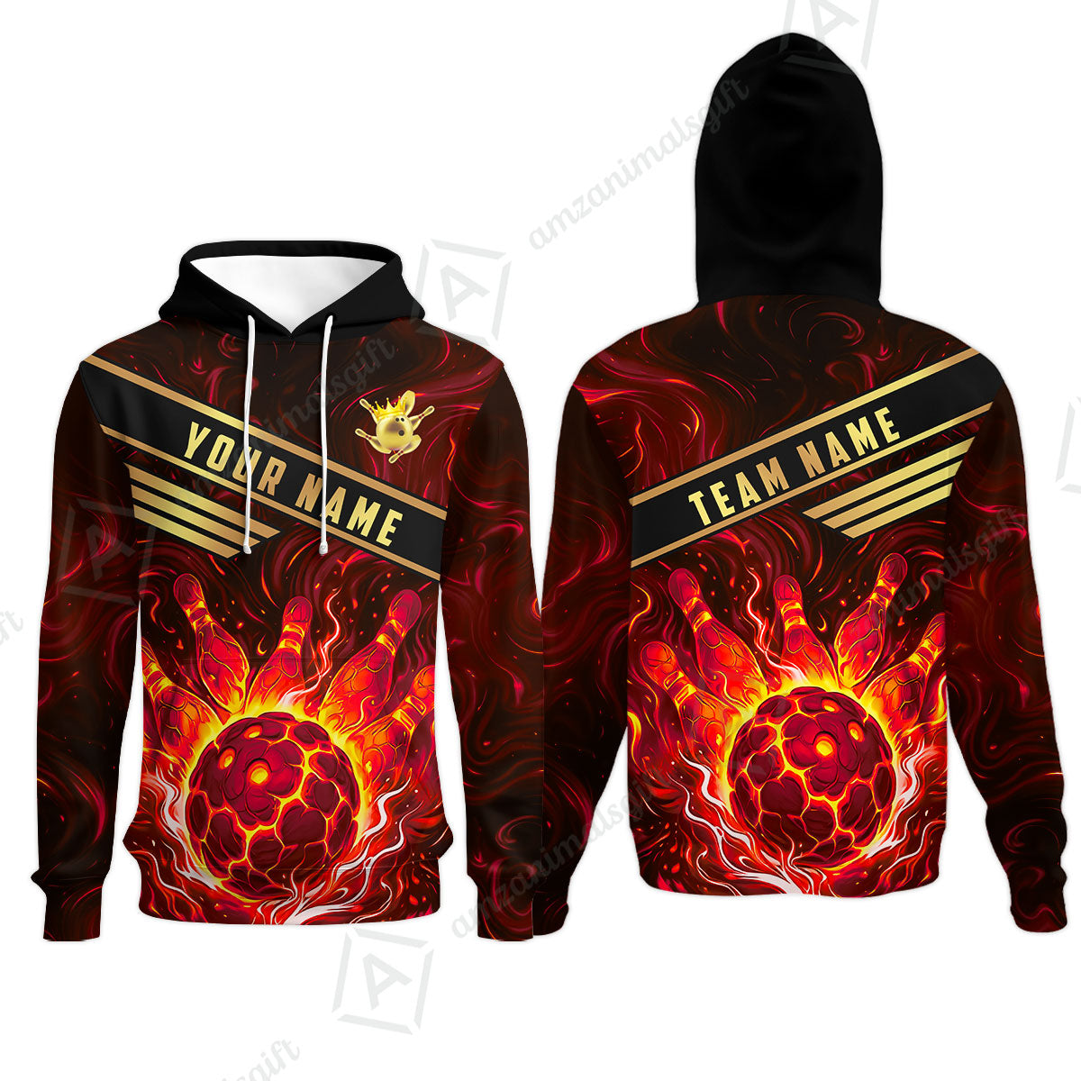 Custom Bowling Polo Shirt, Glowing Bowling Ball and Pins Custom Bowling Polo Team Shirt For Players With Name & Team Name