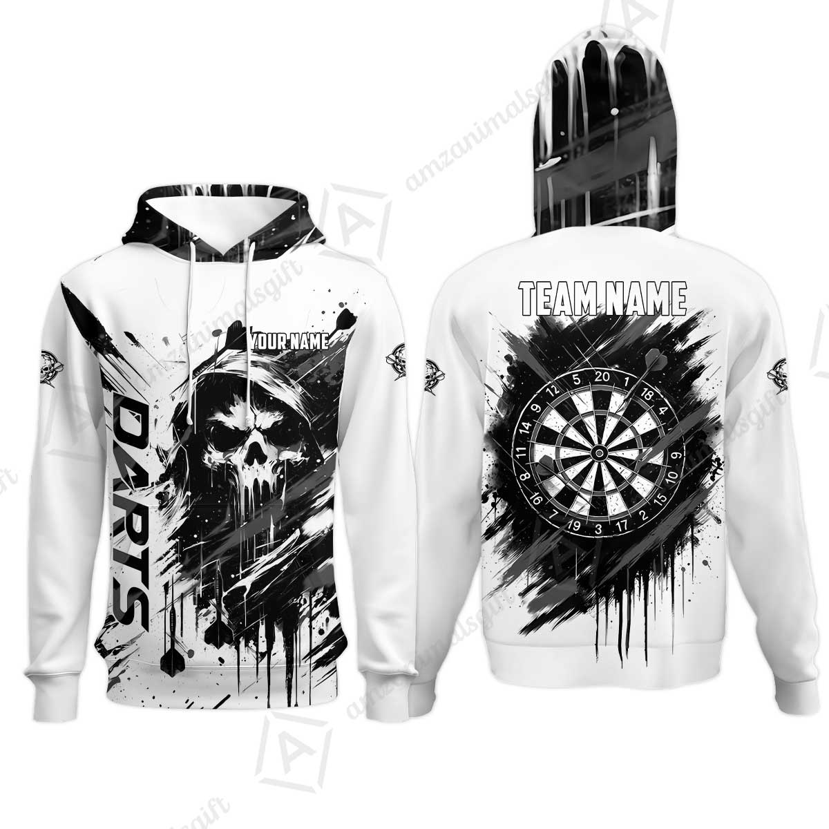Custom Darts Jersey Polo Shirt, Grim Reaper Sketch Splatter, Custom Dart Jersey Team Shirt For Players With Name & Team Name
