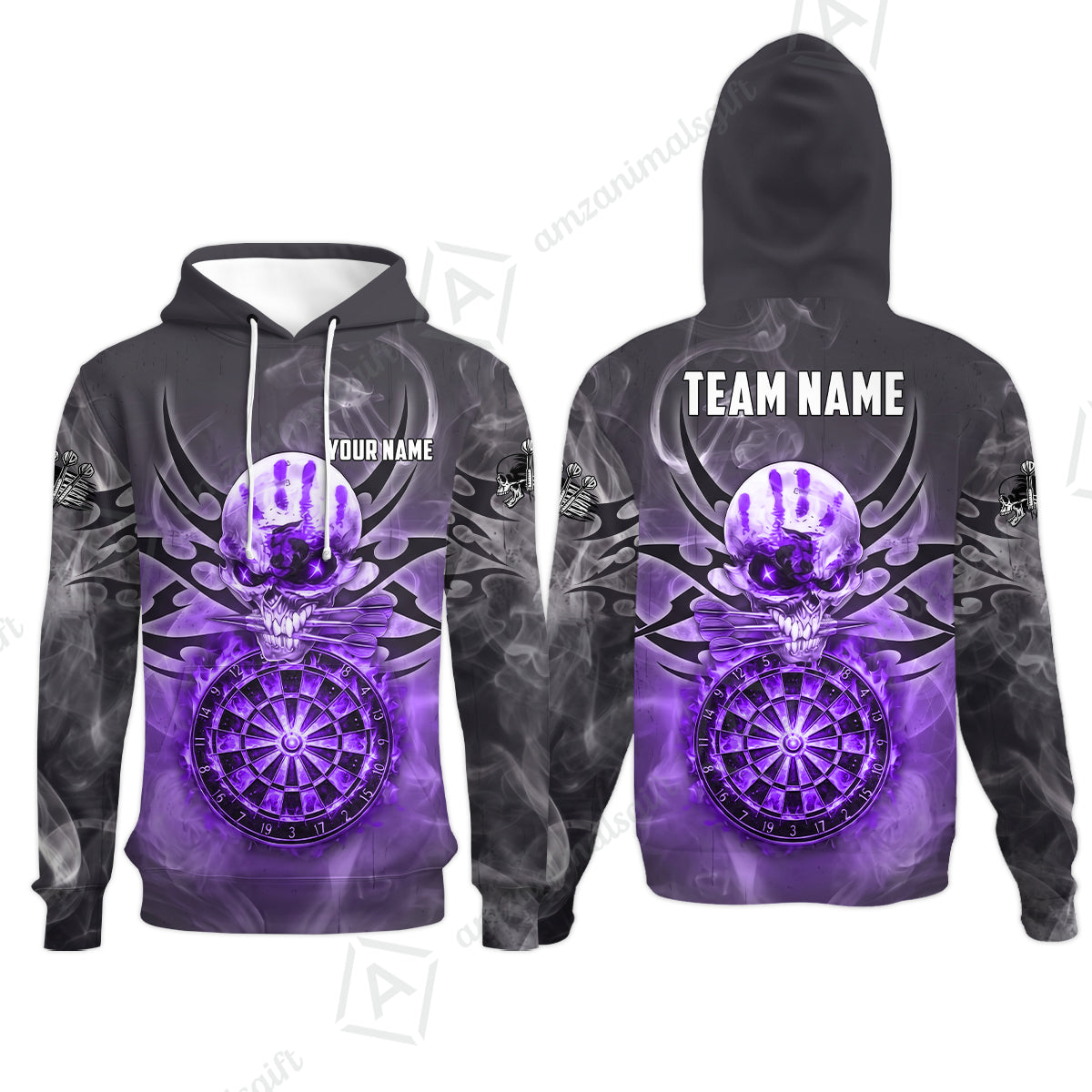 Custom Darts Jersey Polo Shirt, Glowing Fire Skull Tribal, Custom Dart Jersey Team Shirt For Players With Name & Team Name