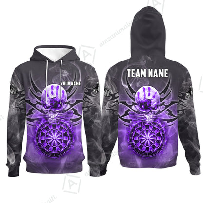 Custom Darts Jersey Polo Shirt, Glowing Fire Skull Tribal, Custom Dart Jersey Team Shirt For Players With Name & Team Name