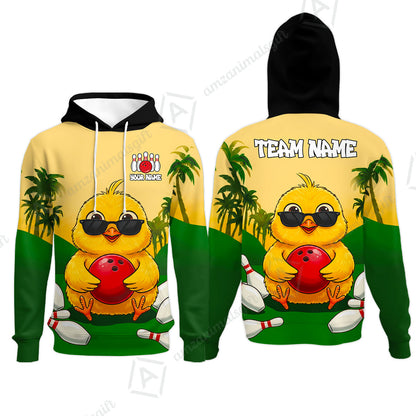 Custom Bowling Jersey Polo Shirt, Grass Landscape Chicken Bowling, Personalize Name and Team Name