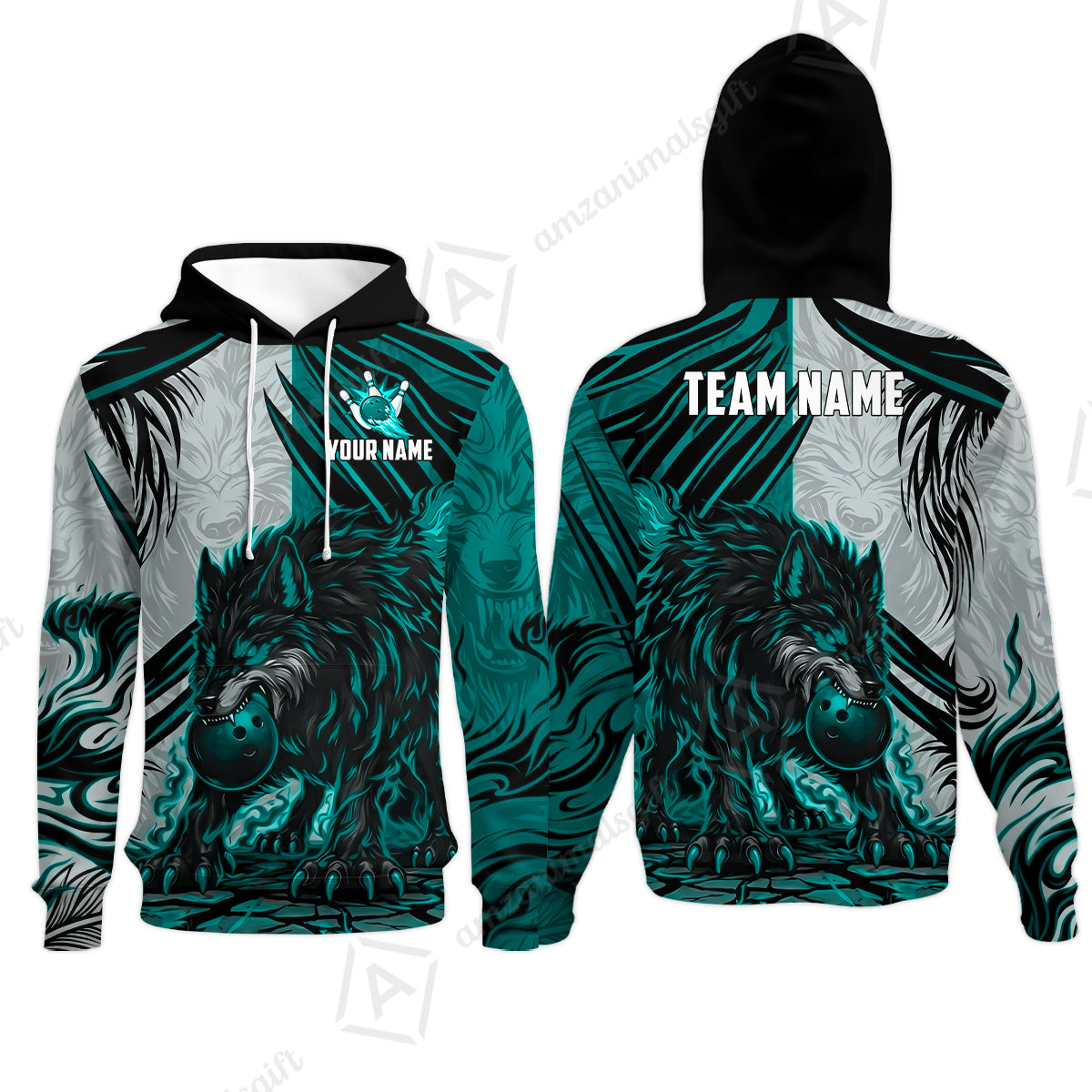 Custom Bowling Jersey Polo Shirt, Lone Wolf Strike & Emerald Frost, Custom Bowling Jersey Team Shirt For Players With Name & Team Name
