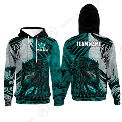 Custom Bowling Jersey Polo Shirt, Lone Wolf Strike & Emerald Frost, Custom Bowling Jersey Team Shirt For Players With Name & Team Name