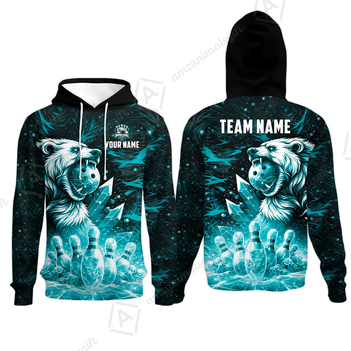 Custom Bowling Jersey Polo Shirt, Arctic Bear & Crystal Galaxy, Custom Bowling Jersey Team Shirt For Players With Name & Team Name