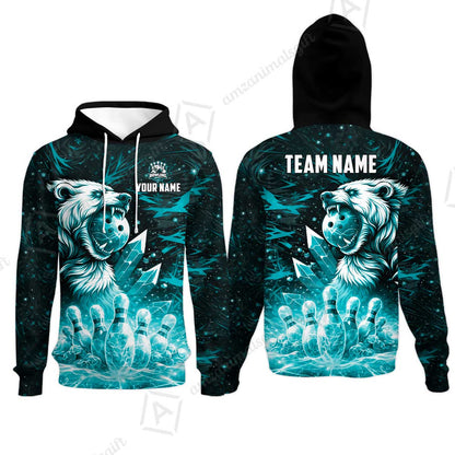 Custom Bowling Jersey Polo Shirt, Arctic Bear & Crystal Galaxy, Custom Bowling Jersey Team Shirt For Players With Name & Team Name