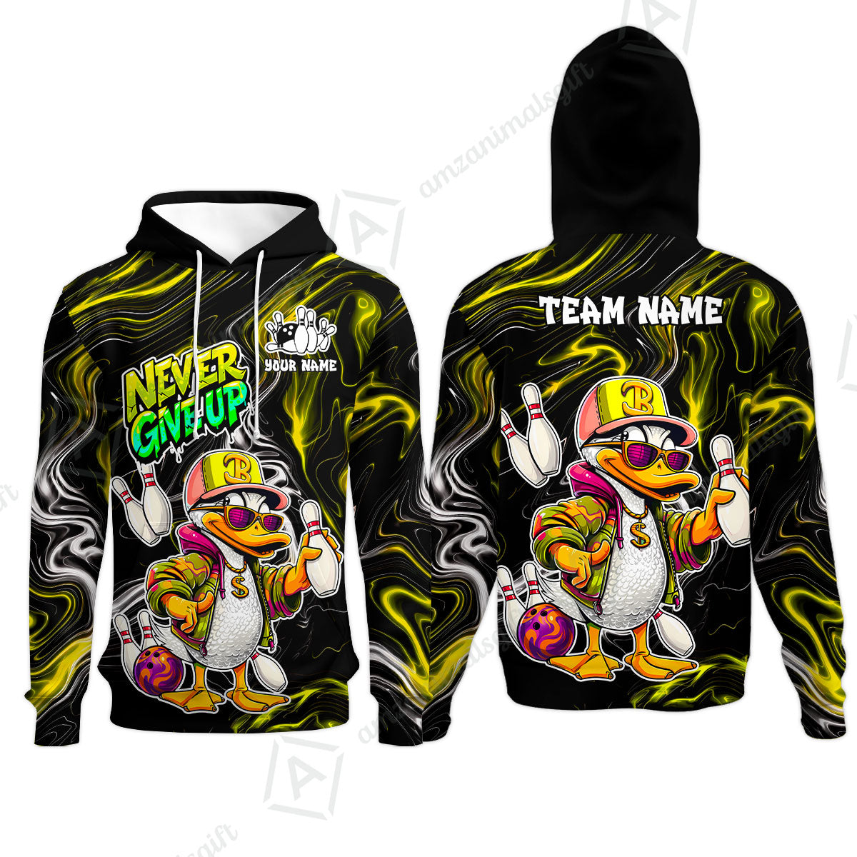 Custom Bowling Jersey Polo Shirt, Duck Never Give Up, Custom Bowling Jersey Team Shirt For Players With Name & Team Name