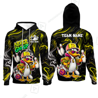 Custom Bowling Jersey Polo Shirt, Duck Never Give Up, Custom Bowling Jersey Team Shirt For Players With Name & Team Name