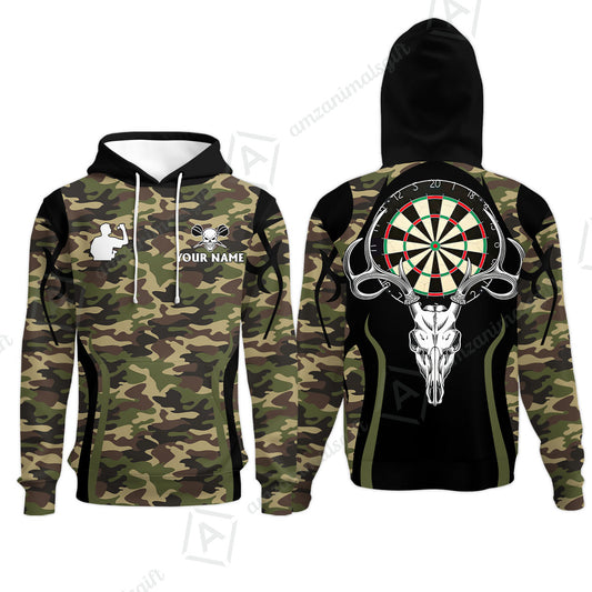 Darts Custom Name Hoodie, Camo Skull Deer Dartboard Personalized Hoodie - Gift For Darts Lovers, Friend, Darts Team Player