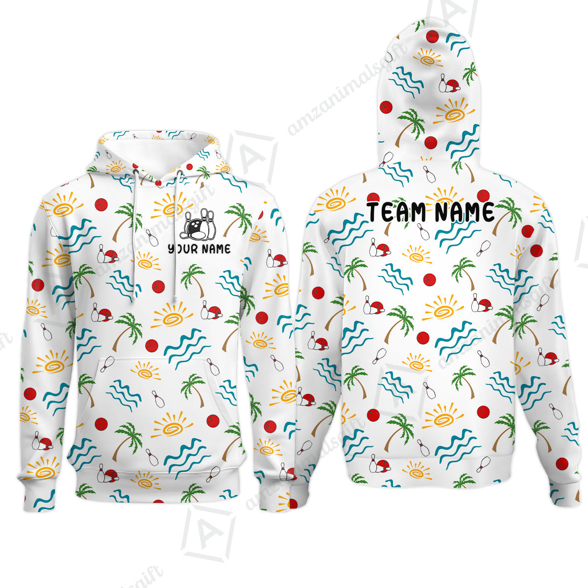 Custom Bowling Jersey Polo Shirt, Tropical Hand-Drawn Summer Doodle, Custom Bowling Jersey Team Shirt For Players With Name and Team Name