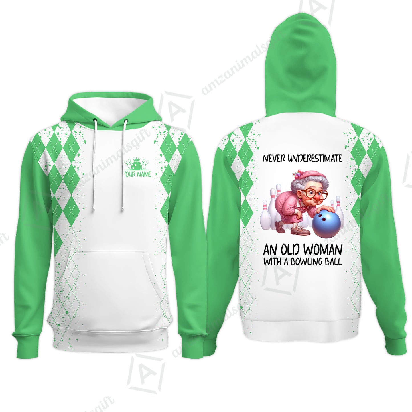 Custom Bowling Jersey Polo Shirt, Never Underestimate An Old Woman With A Bowling Ball, Personalized Name & Team Name