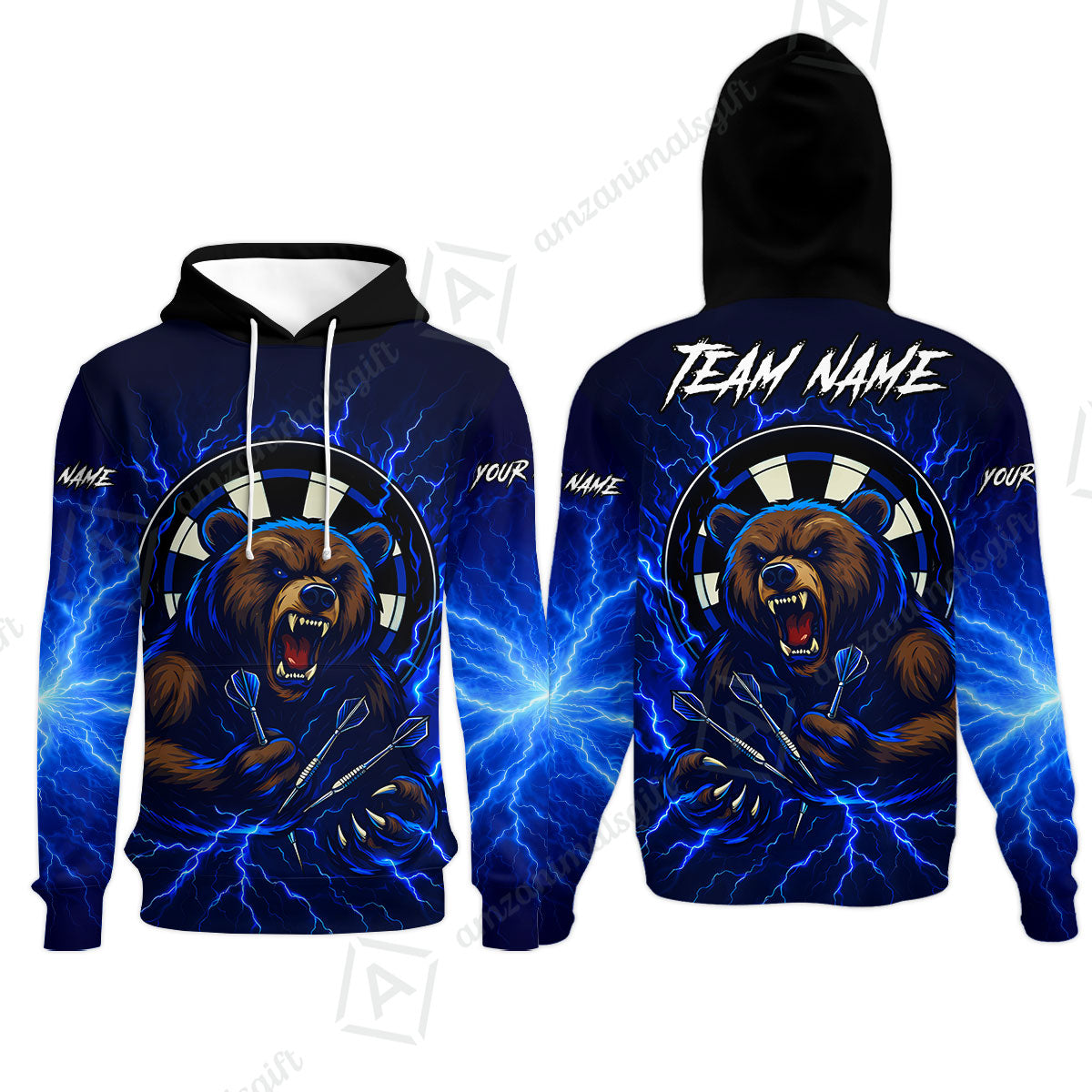Custom Darts Team Long Sleeve Polo Shirt, Personalized Bear Thunder Lightning Darts Shirt with Name & Team Name