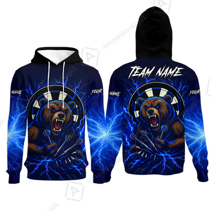 Custom Darts Team Long Sleeve Polo Shirt, Personalized Bear Thunder Lightning Darts Shirt with Name & Team Name