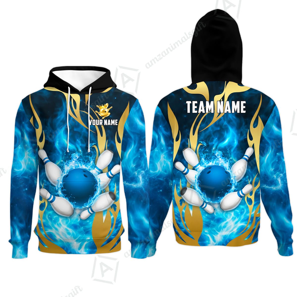 Custom Bowling Jersey Polo Shirt, Abyssal Fire & Golden Flames, Custom Bowling Jersey Team Shirt For Players With Name & Team Name
