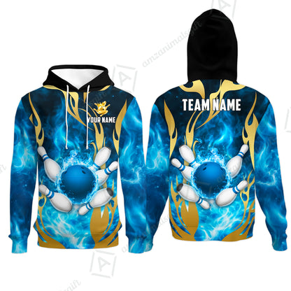 Custom Bowling Jersey Polo Shirt, Abyssal Fire & Golden Flames, Custom Bowling Jersey Team Shirt For Players With Name & Team Name