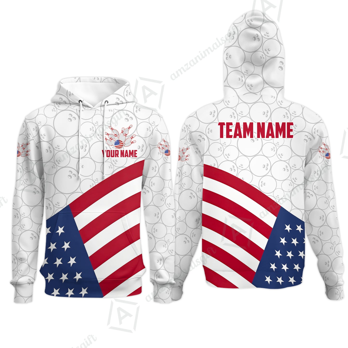 Custom Bowling Jersey Polo Shirt, Classic US Flag Diagonal Stars and Stripes, Custom Bowling Jersey Team Shirt For Players With Name and Team Name