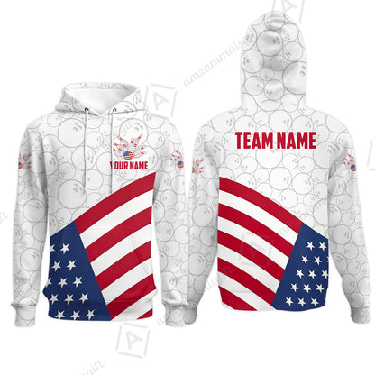 Custom Bowling Jersey Polo Shirt, Classic US Flag Diagonal Stars and Stripes, Custom Bowling Jersey Team Shirt For Players With Name and Team Name