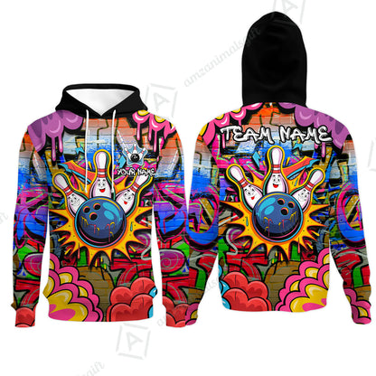 Custom Street Graffiti Bowling Team Jerseys Polo Shirts, Bowling uniforms, Street Graffiti Colorful Bowling Personalized Name And Team Name