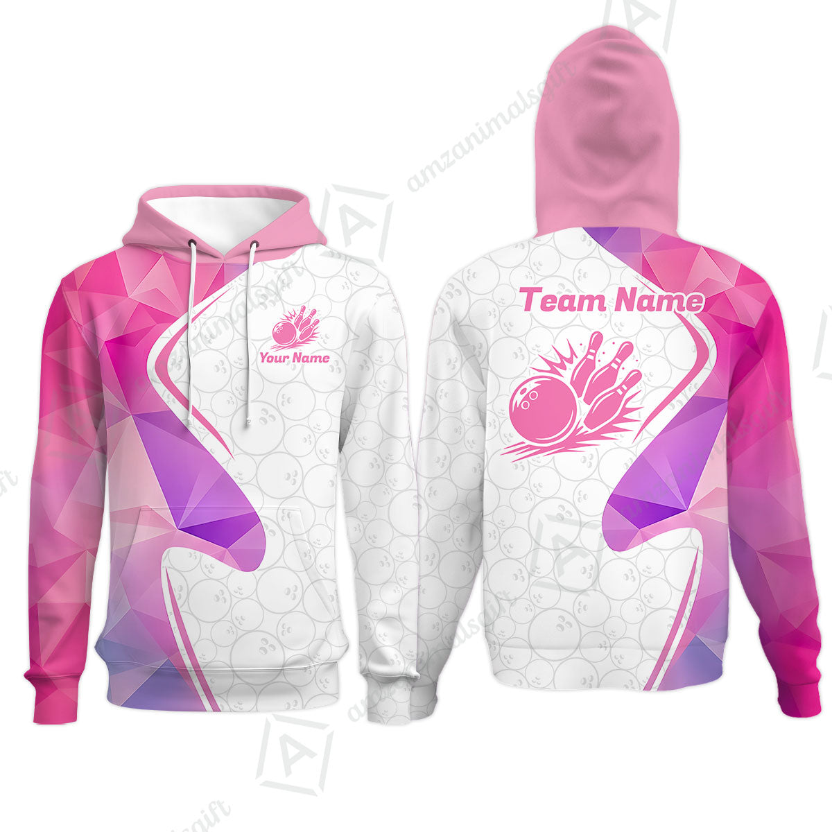 Custom Bowling Jersey Polo Shirt, Polygon Pink Color Purple, Custom Bowling Jersey Team Shirt For Players With Name and Team Name