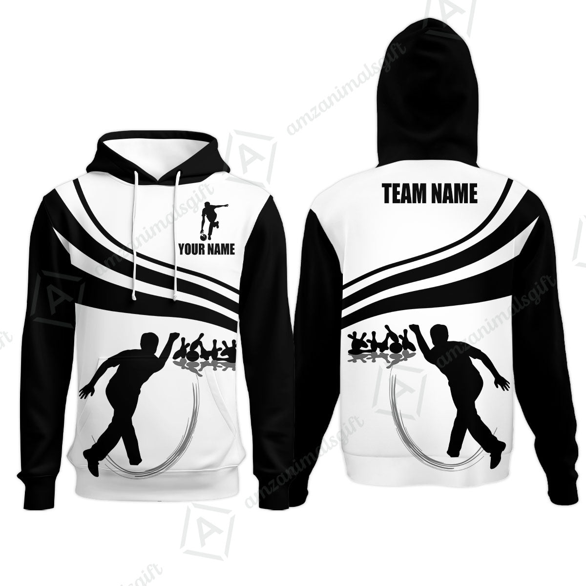 Bowling Custom Name Hoodie - Black and Gold Men Bowlers Personalized Hoodie