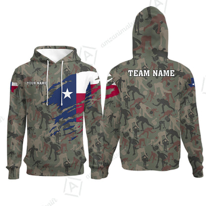 Custom Bowling Jersey Polo Shirt, Texas Flag Woodland Green Camouflage, Custom Bowling Jersey Team Shirt For Players With Name and Team Name