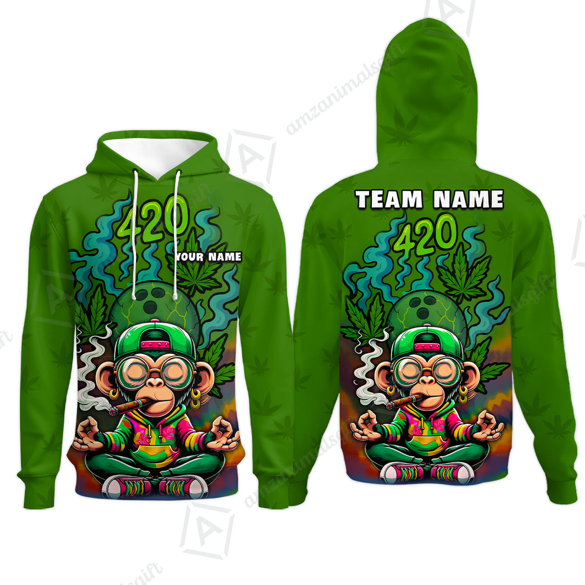 Custom Bowling Team Uniform Jersey 420 Monkey Funky Streetwear Shirt with Colorful, Bowling Shirt Personalized Name And Team Name