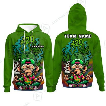 Custom Bowling Team Uniform Jersey 420 Monkey Funky Streetwear Shirt with Colorful, Bowling Shirt Personalized Name And Team Name