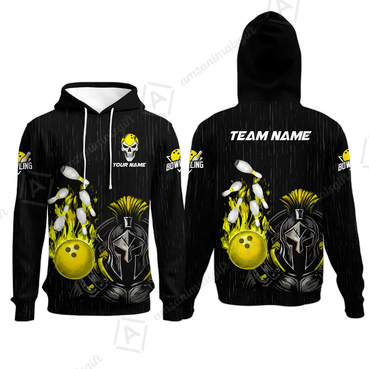 Custom Bowling Jersey Polo Shirt, Fire Bowling Knight Rain Skull Logo, Personalize Name & Team Name