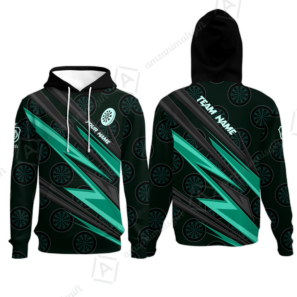 Custom Turquoise Dartboard Pattern Darts Men Polo Shirt Team,  Custom Darts Team Jerseys Uniform, Personalized Name And Team Name Shirts