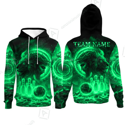 Custom Bowling Team Short Sleeve Men Polo Shirt, Flame The Lion OF Judah With Bowling, Custom Name and Team Name for Bowlers