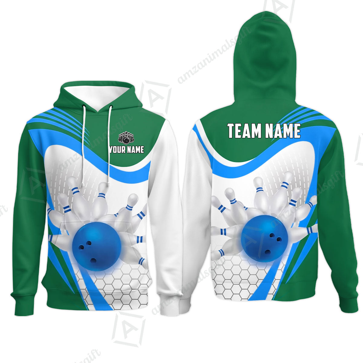 Custom Bowling Jersey Polo Shirt, Geometric Streamline & Fresh Mint, Custom Bowling Jersey Team Shirt For Players With Name & Team Name