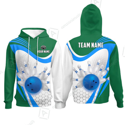 Custom Bowling Jersey Polo Shirt, Geometric Streamline & Fresh Mint, Custom Bowling Jersey Team Shirt For Players With Name & Team Name