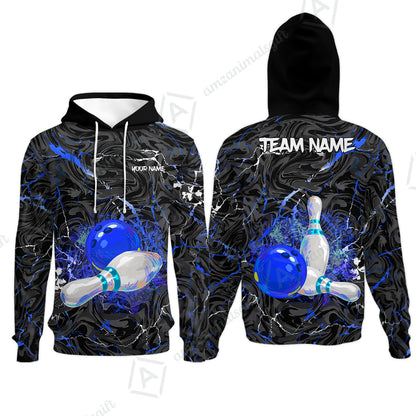 Customized Bowling Unisex Polo Shirt, Swirling Marbled Pattern Vibrant Veins, Bowling Uniforms, Personalized Name And Team Name