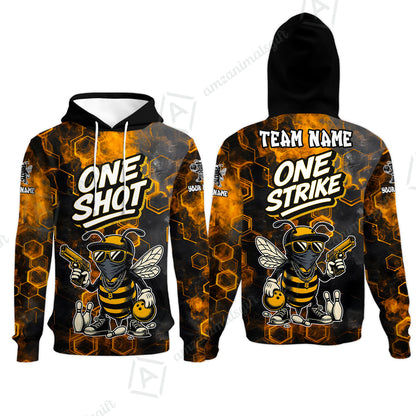 Customized Bowling Unisex Polo Shirt, One Shot HipHop Bee Bowling, Bowling Uniform - Personalized Name And Team Name