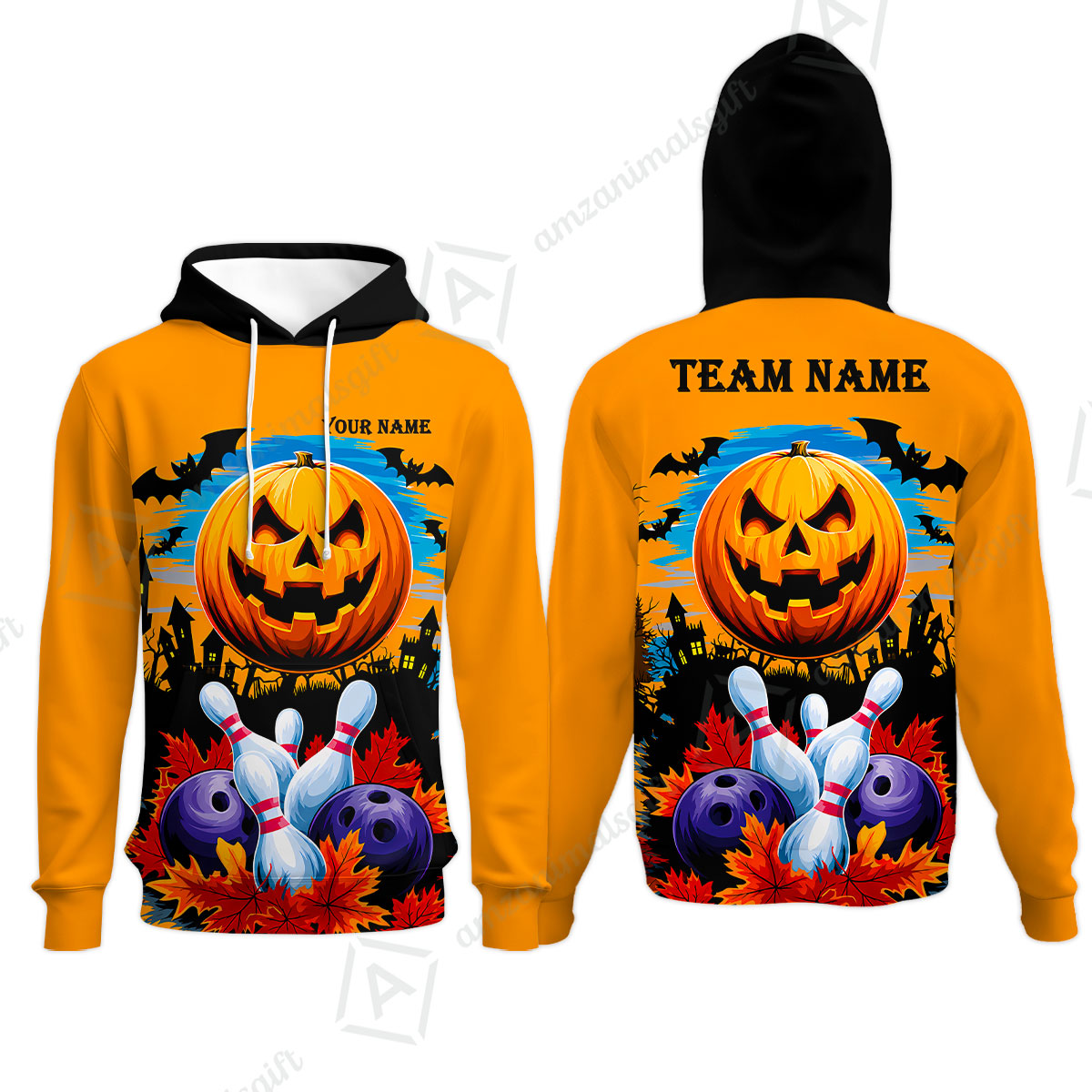 Custom Bowling Jersey Polo Shirt, Halloween Pumpkin Bowling, Personalize Name and Team Name