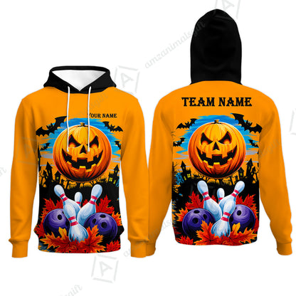 Custom Bowling Jersey Polo Shirt, Halloween Pumpkin Bowling, Personalize Name and Team Name
