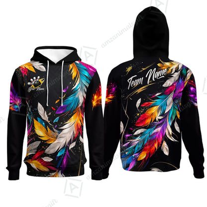 Custom Bowling Jersey Polo Shirt, Colorful Feather Bowling, Custom Bowling Jersey Team Shirt For Players With Name & Team Name