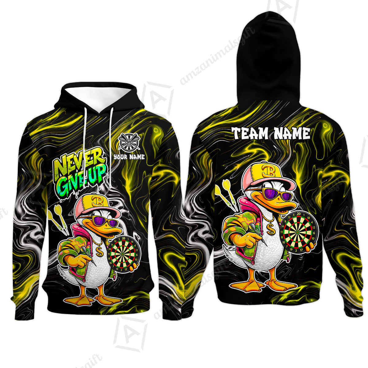 Customized Darts Team Jersey, Duck Never Give Up, Personalized Darts Name And Team Name