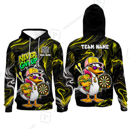 Customized Darts Team Jersey, Duck Never Give Up, Personalized Darts Name And Team Name