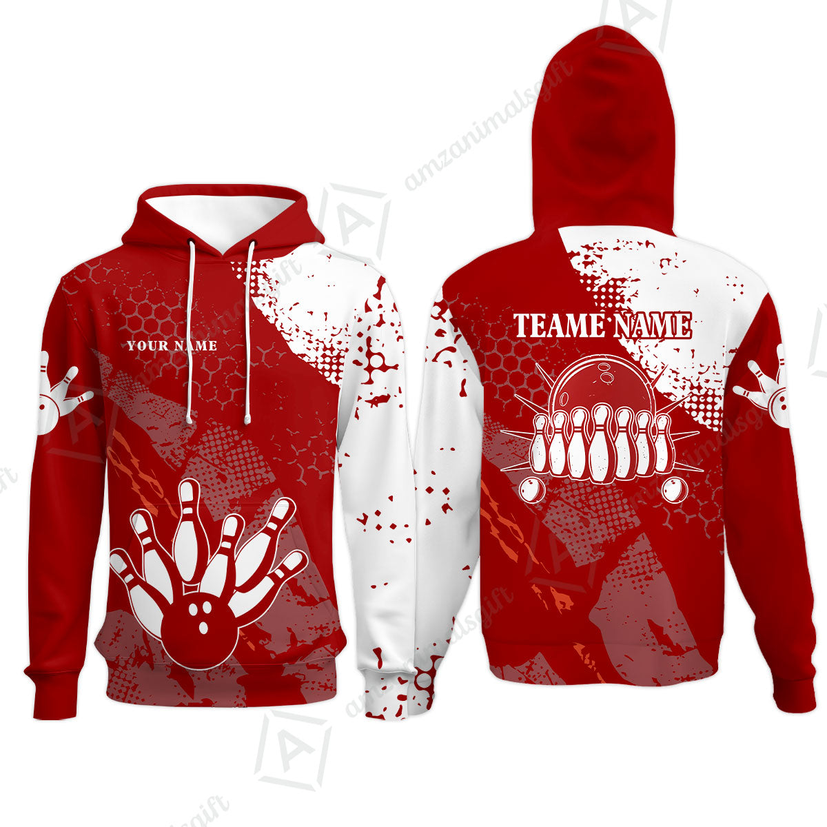 Custom Red and White Retro Bowling Team League Jersey Polo Shirts, Bowling Team Uniforms Jerseys, Personalized Name And Team Name