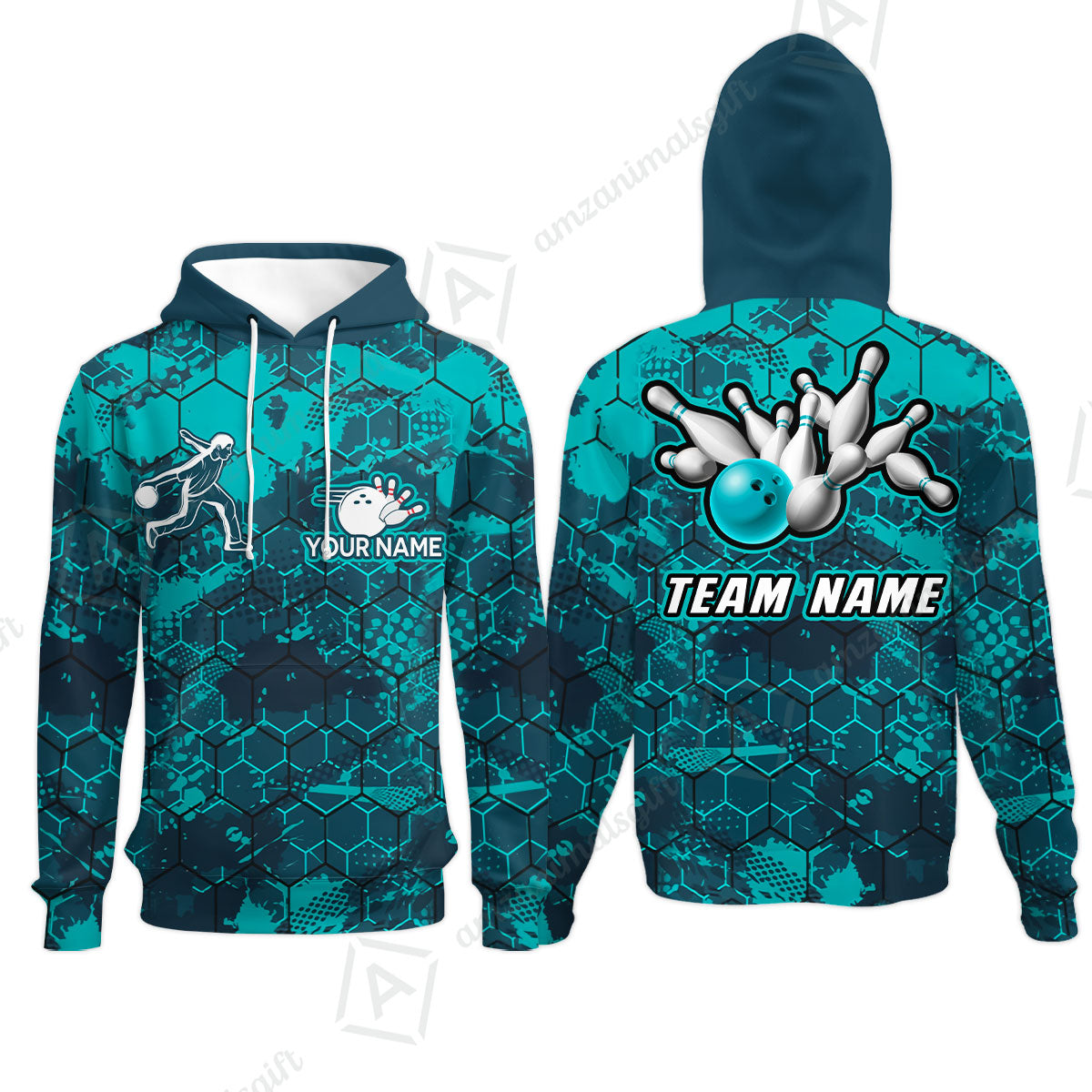 Custom Turquoise Bowling Team Jersey Shirts, Bowling Team Uniforms Jerseys, Personalized Name And Team Name