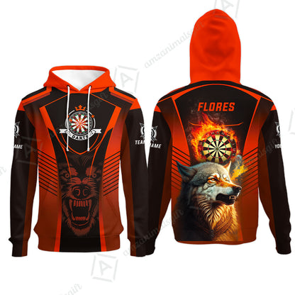 Custom Name Darts Men Polo Shirt, Orange Wolf Dartboard Personalized Polo Shirts, Gift For Men, Darts Lovers, Darts Players