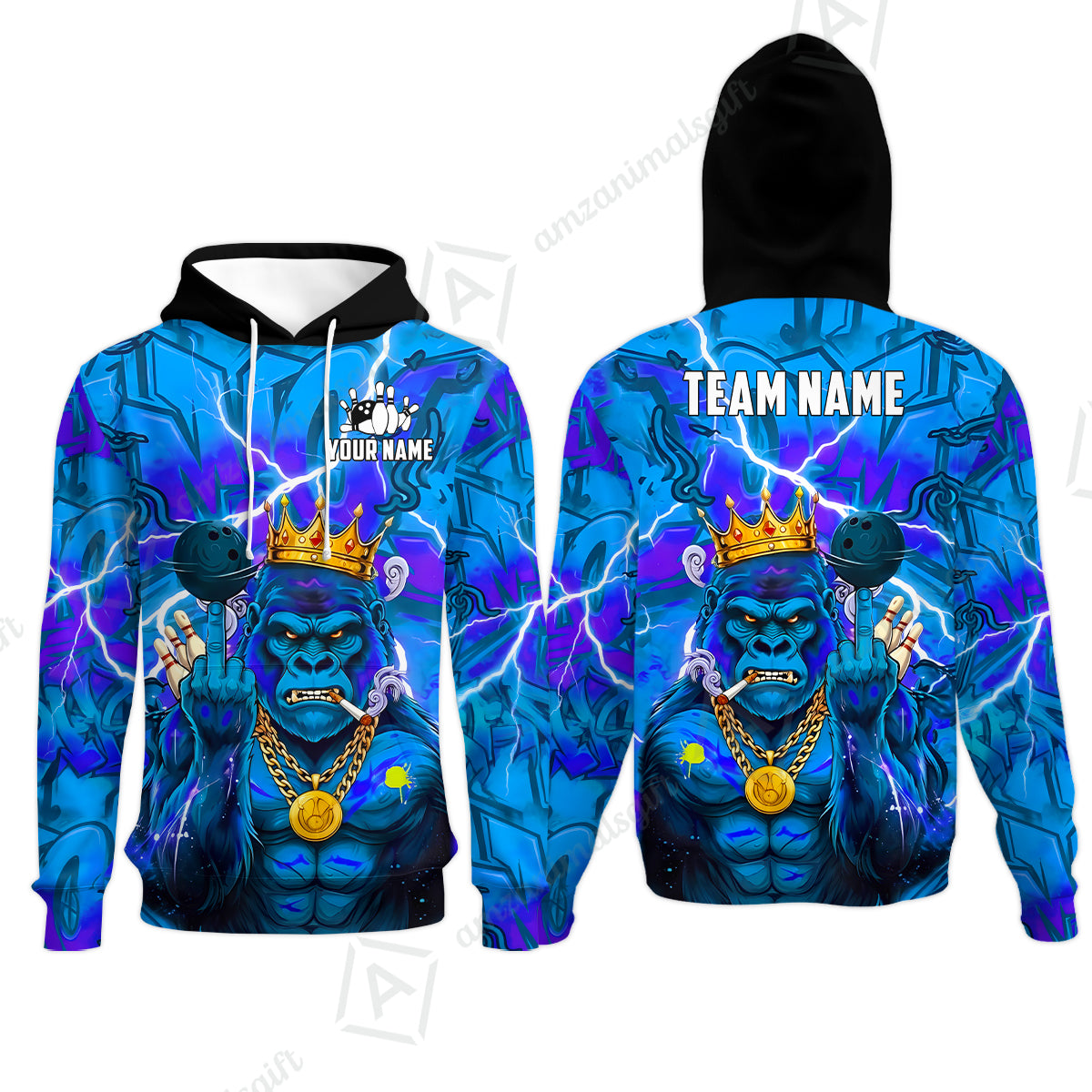 Custom Bowling Jersey Polo Shirt, Rebellious Gorilla King & Street Graffiti, Custom Bowling Jersey Team Shirt For Players With Name & Team Name