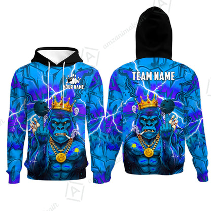 Custom Bowling Jersey Polo Shirt, Rebellious Gorilla King & Street Graffiti, Custom Bowling Jersey Team Shirt For Players With Name & Team Name