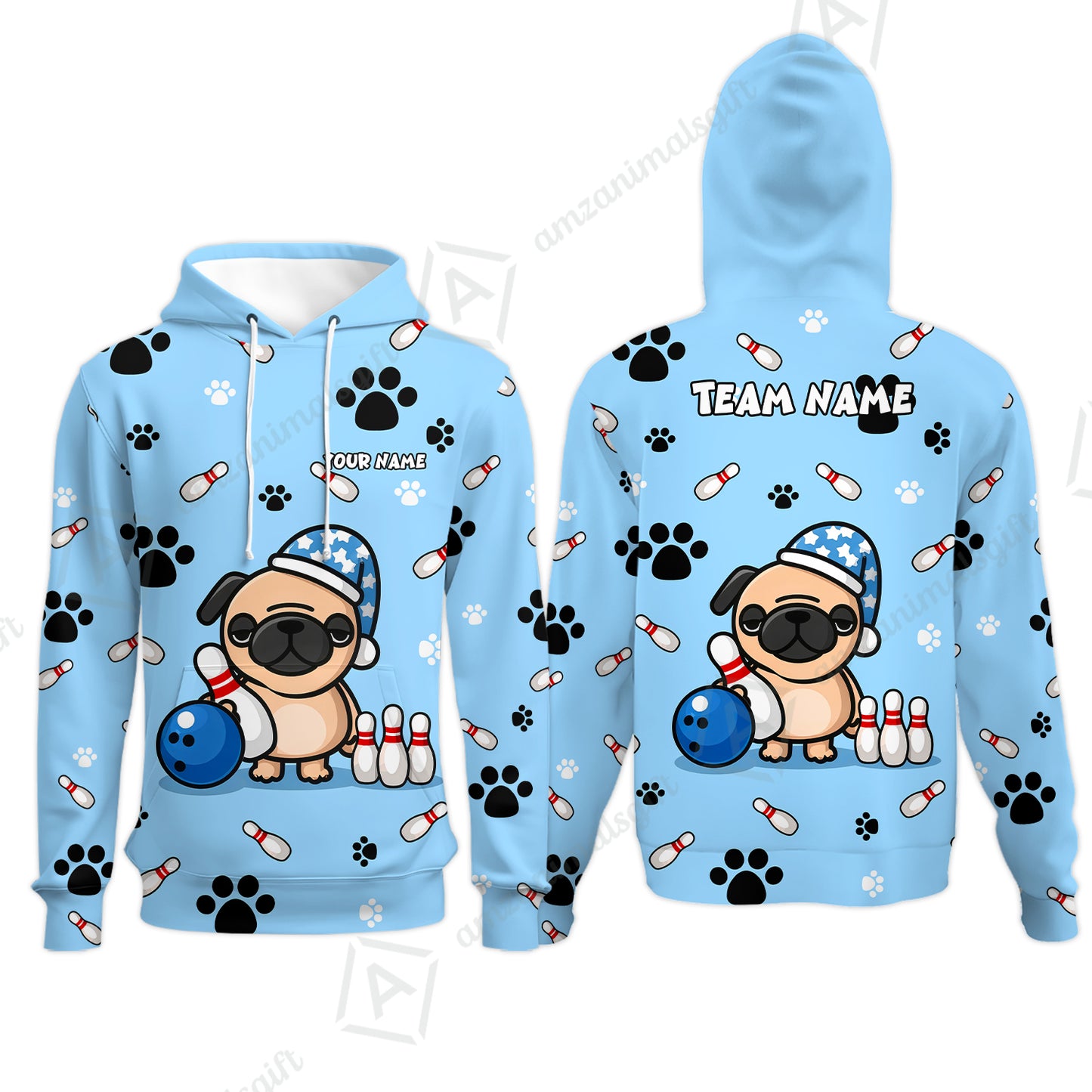 Custom Bowling Polo Shirt, Pug Lover Bowling Custom Bowling Polo Team Shirt With Name & Team Name