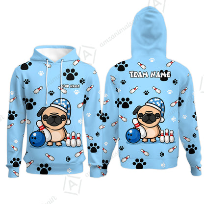 Custom Bowling Polo Shirt, Pug Lover Bowling Custom Bowling Polo Team Shirt With Name & Team Name