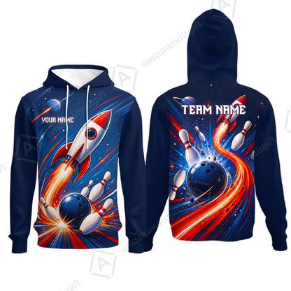 Custom Bowling Jersey Polo Shirt, Bowling Strike Rocket, Custom Bowling Jersey Team Shirt For Players With Name and Team Name