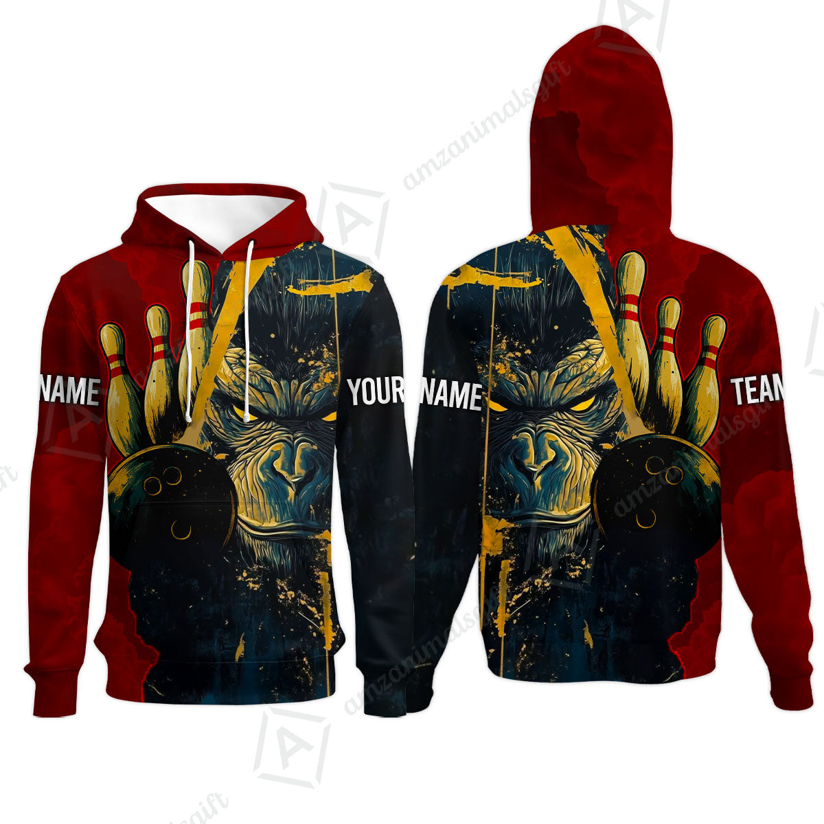 Custom Team Name Bowling Team Jersey - Bowling uniforms Godzilla KingKong Pattern Bowling Quarter-Zip Polo Shirts - Uniform Shirt For Bowlers