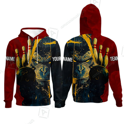 Custom Team Name Bowling Team Jersey - Bowling uniforms Godzilla KingKong Pattern Bowling Quarter-Zip Polo Shirts - Uniform Shirt For Bowlers