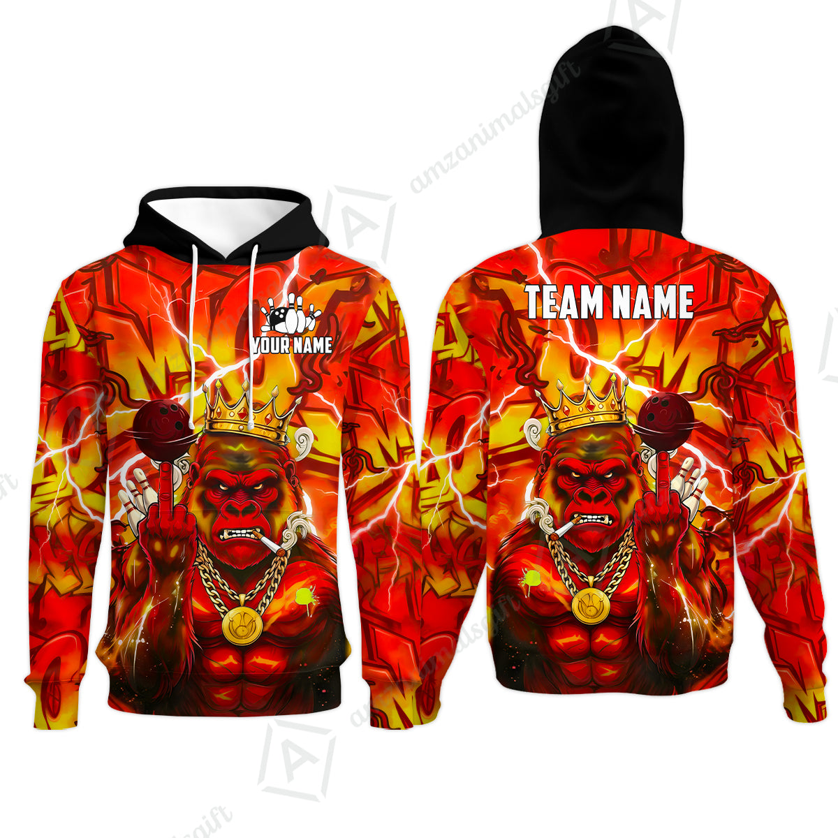 Custom Bowling Jersey Polo Shirt, Rebellious Gorilla King & Street Graffiti, Custom Bowling Jersey Team Shirt For Players With Name & Team Name