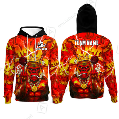 Custom Bowling Jersey Polo Shirt, Rebellious Gorilla King & Street Graffiti, Custom Bowling Jersey Team Shirt For Players With Name & Team Name